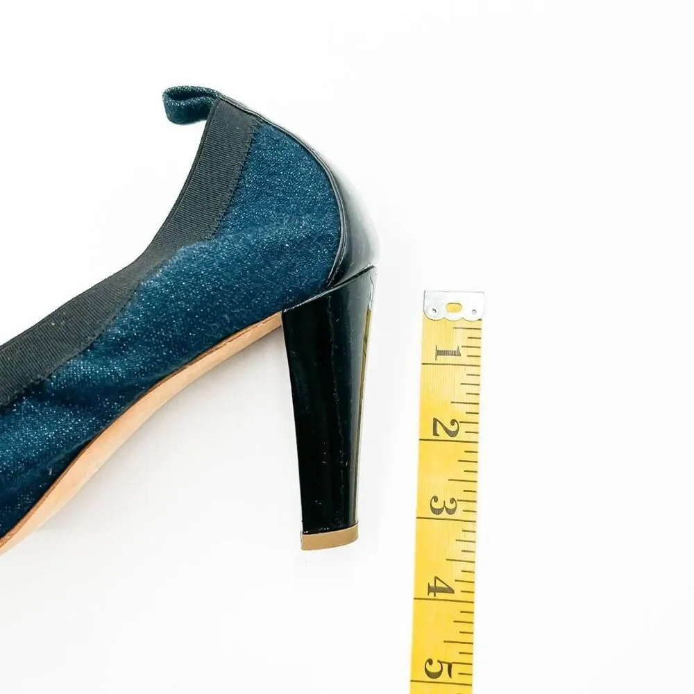 Chanel Elastic CC Logo Blue Denim Pumps High Heels Size 39 US 8-8.5